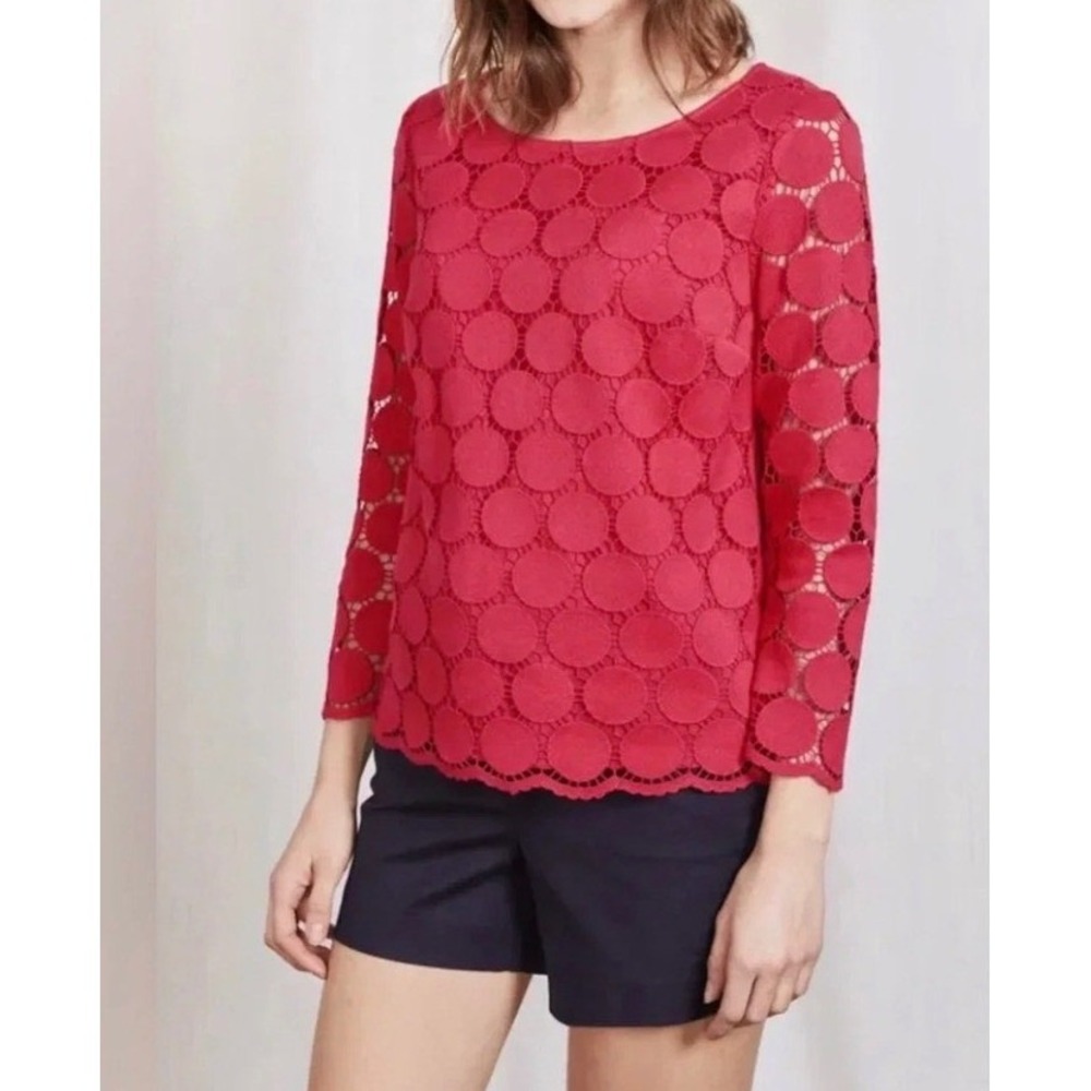 Boden Circle Crochet Top Womens Size 6 Pink Geometric Lace Boho Blouse